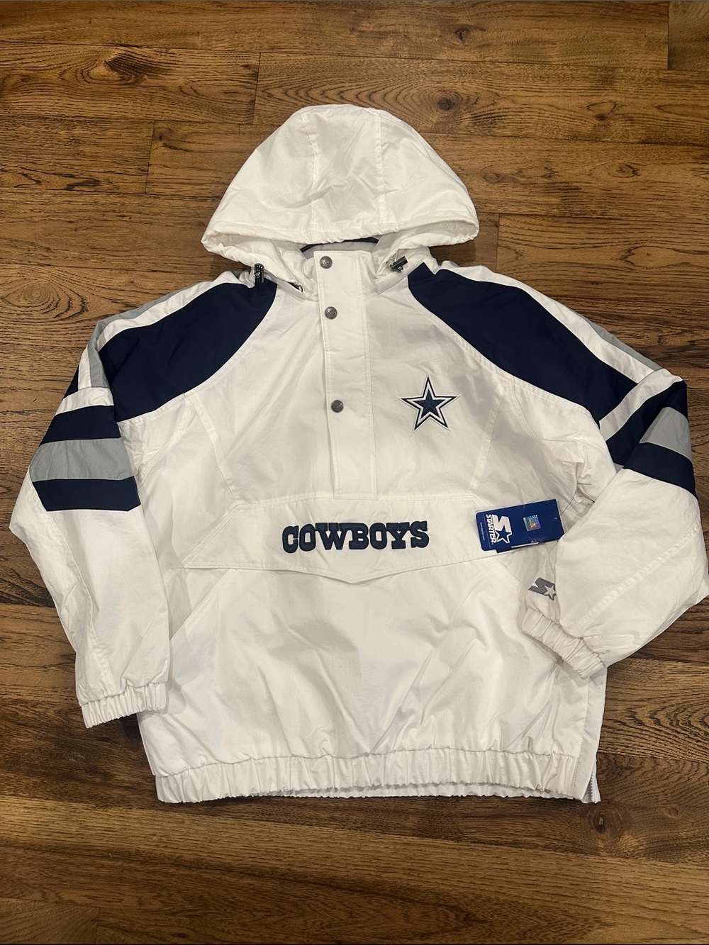 STARTER White and Navy Dallas Cowboys Pullover Jacket